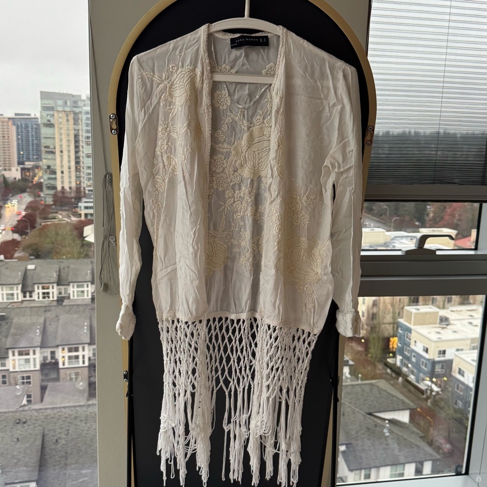 Zara Cream Lace Fringe Cardigan